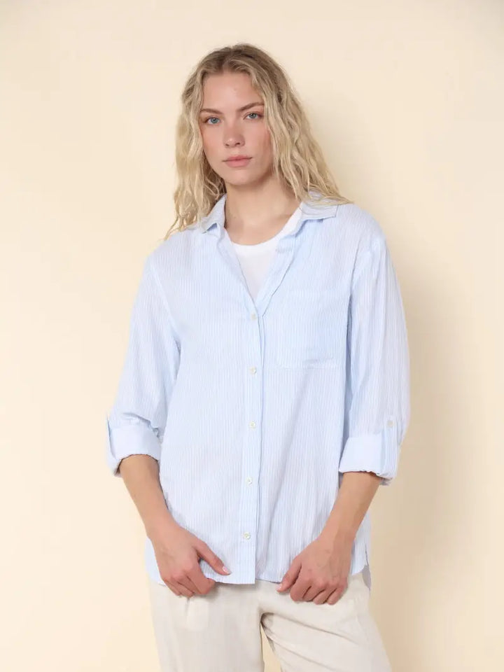 STRIPE GAUZE BUTTON DOWN SHIRT