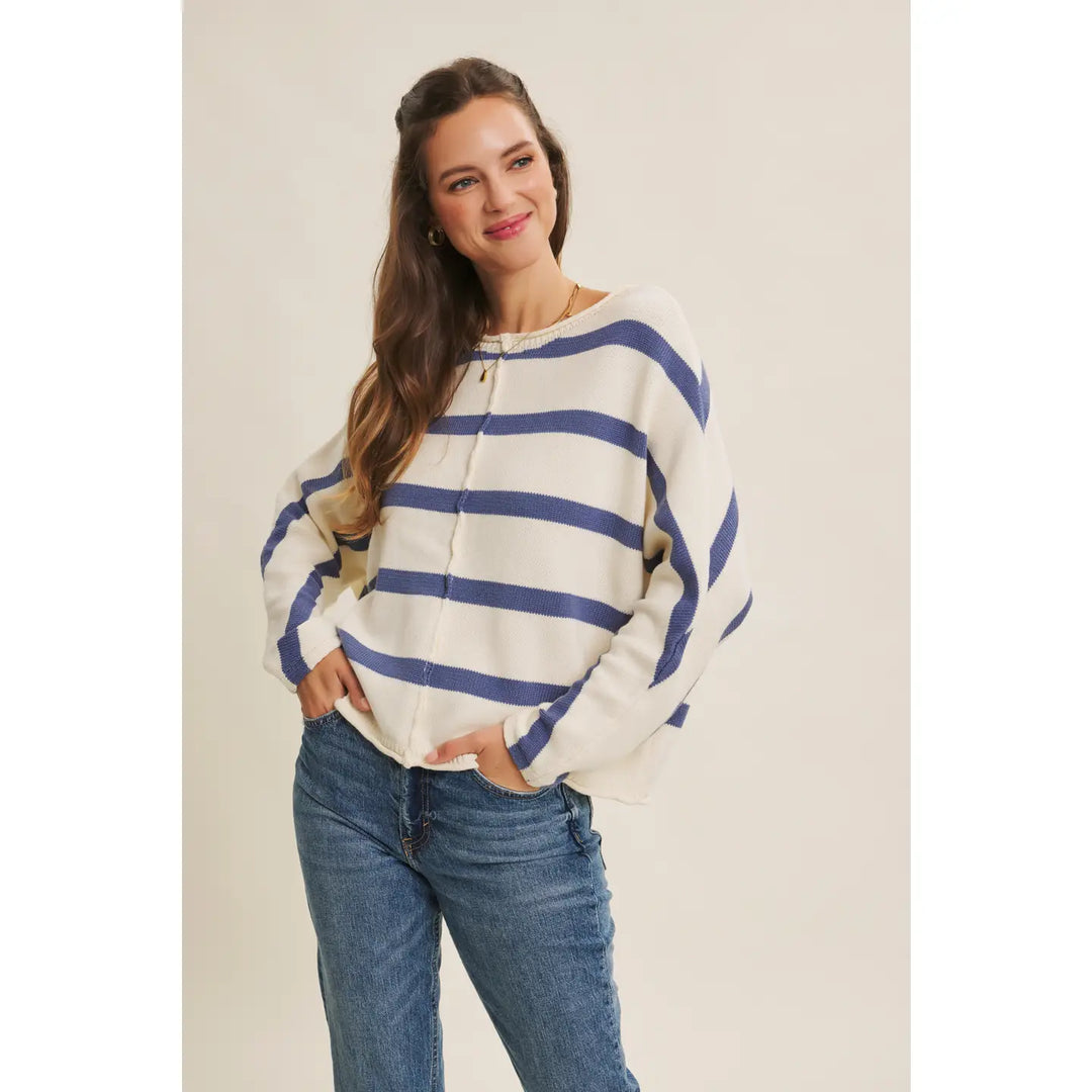 STRIPE DOLMAN SLEEVES SWEATER TOP