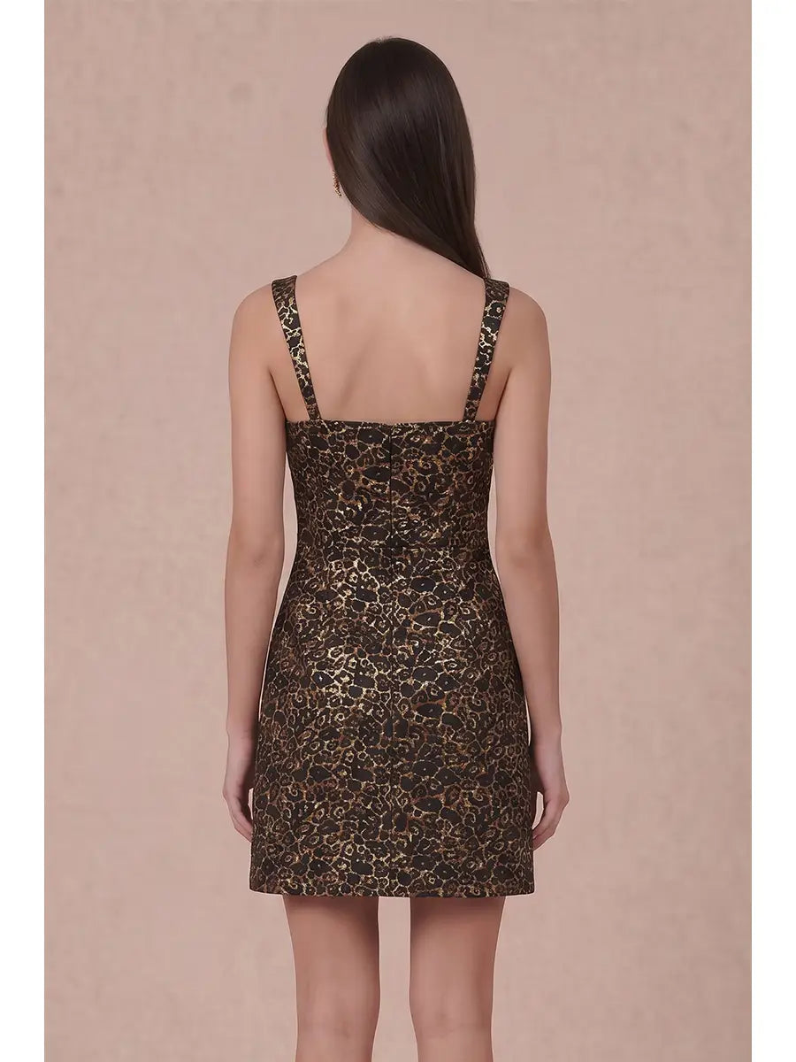 LEOPARD PRINT MINI DRESS WITH SQUARE NECKLINE