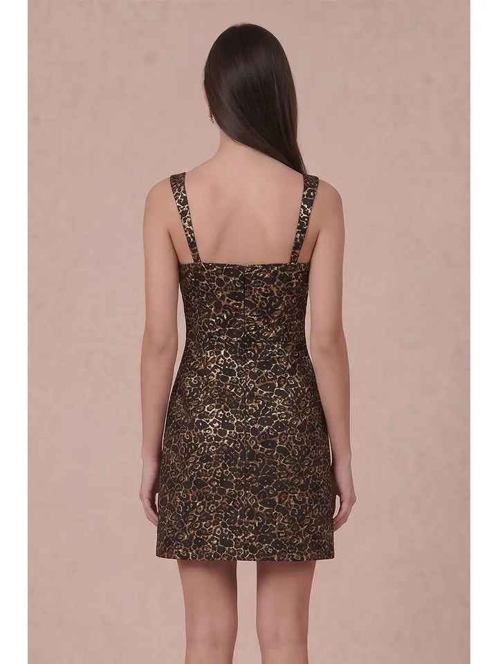 LEOPARD PRINT MINI DRESS WITH SQUARE NECKLINE