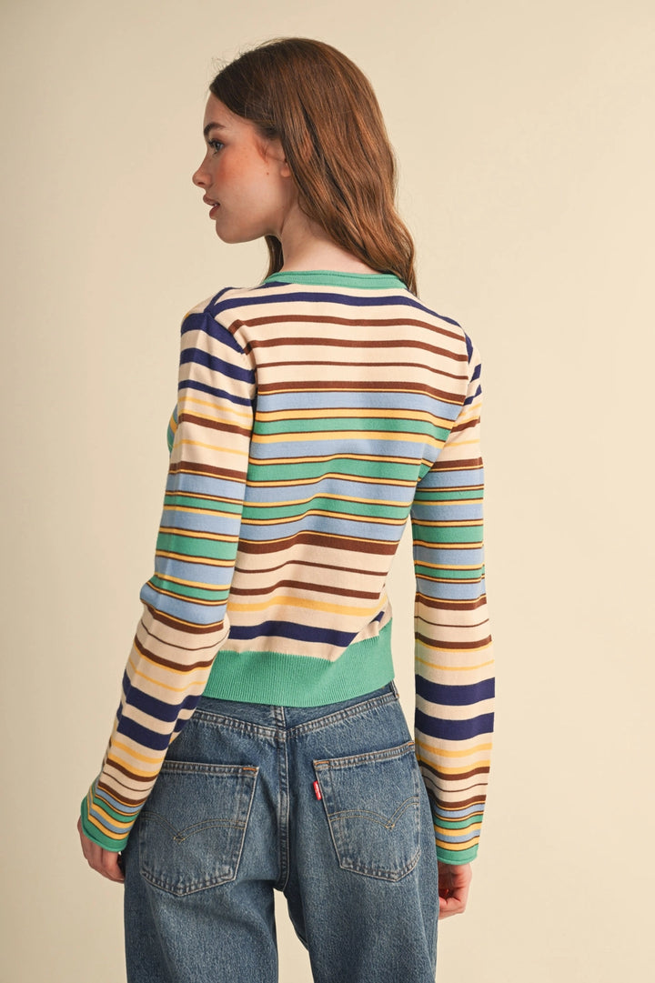 MULTI-COLOR STRIPED SWEATER CARDIGAN