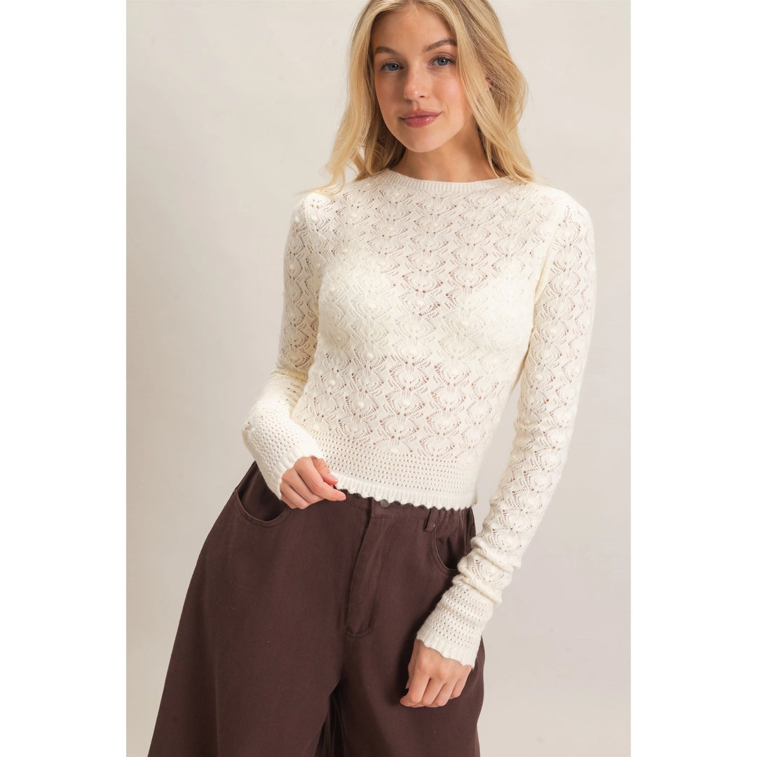 CROCHET SCALLOPED HEM SWEATER