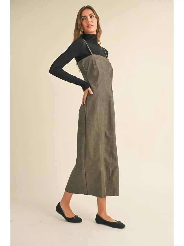 MINERAL WASH EFFECT PU DRESS