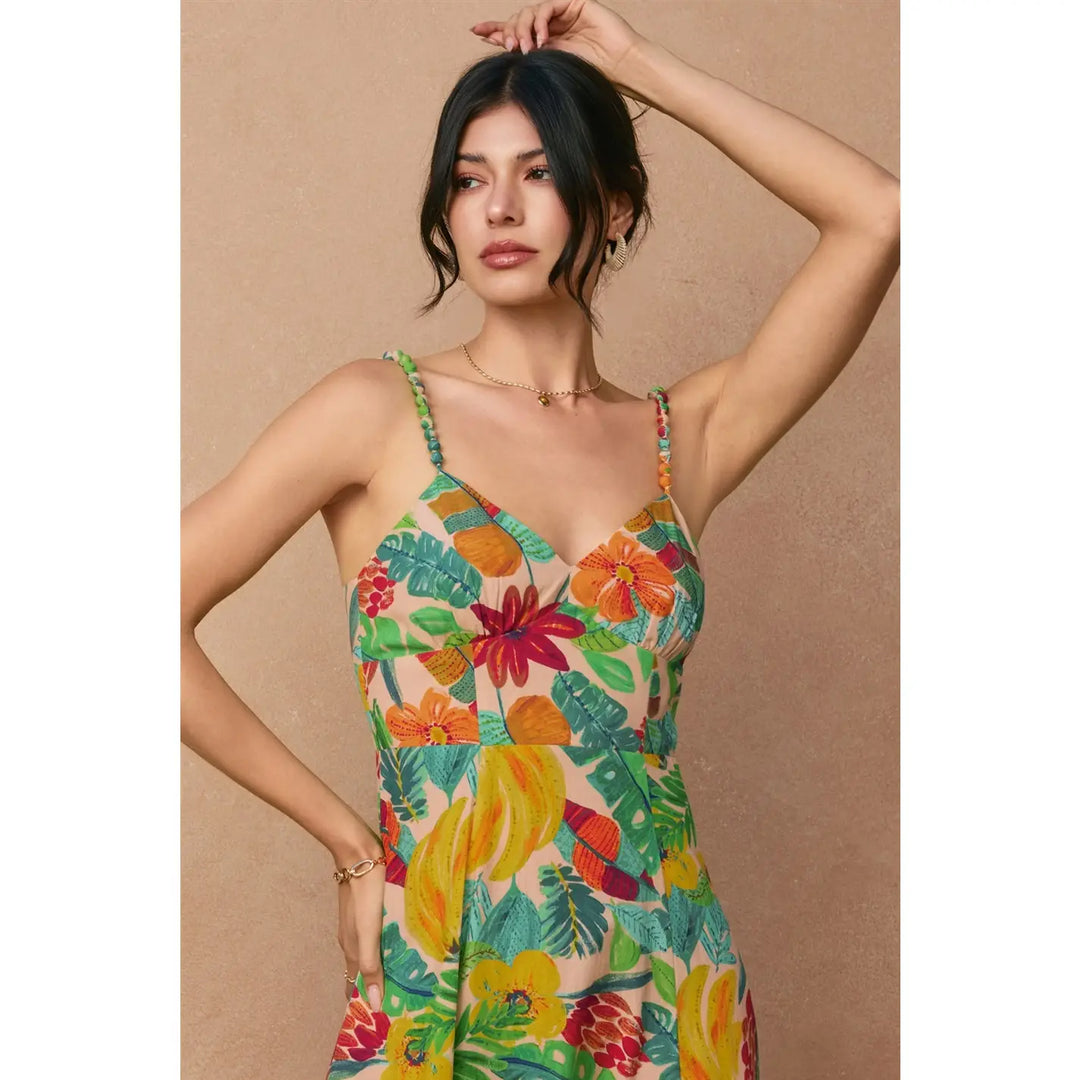 OCEAN ORCHARD BEAD DETAIL MIDI DRESS