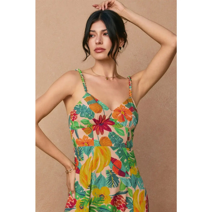 OCEAN ORCHARD BEAD DETAIL MIDI DRESS