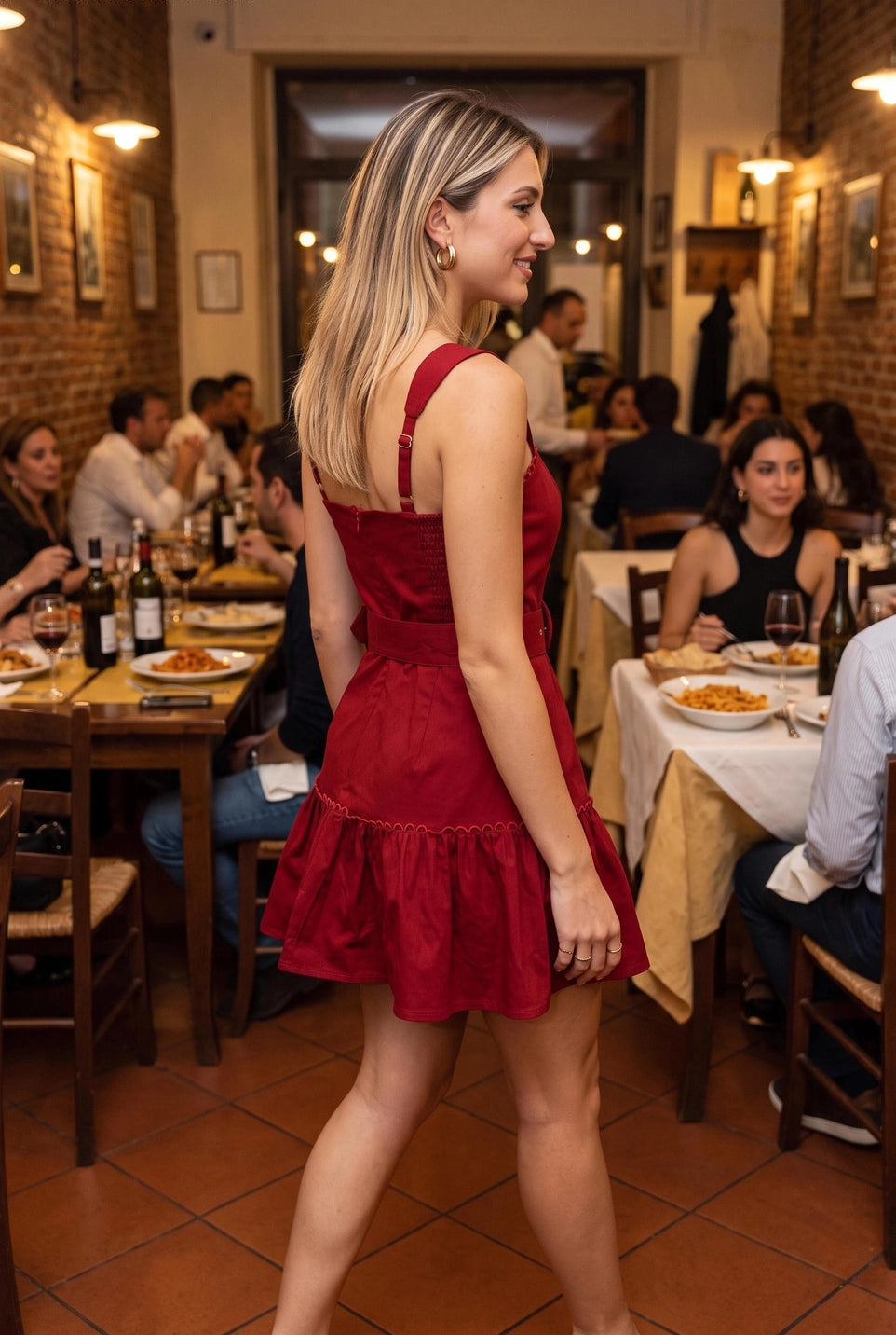 SCALLOP TRIM BELTED FIT &amp; FLARE ROMPER