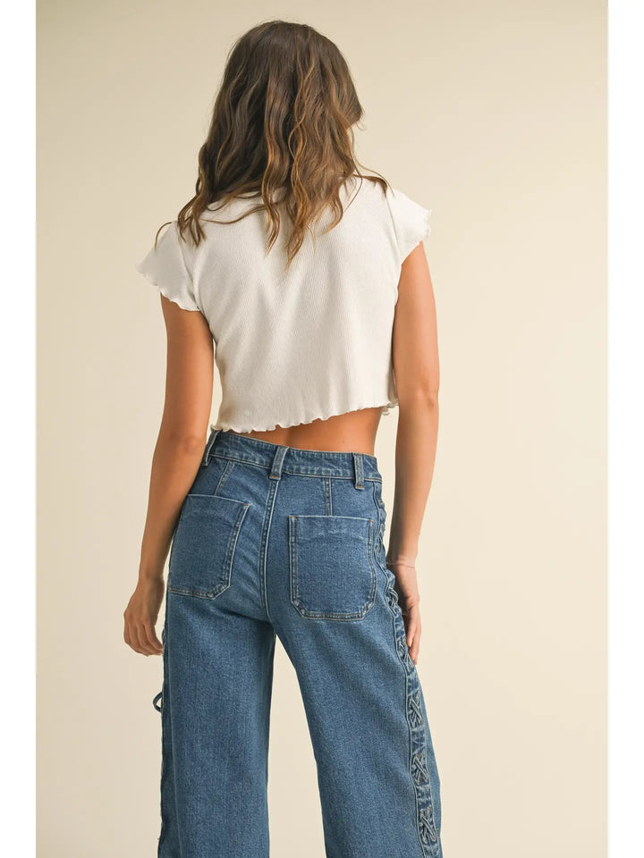 MINI WAFFLE FABRIC SHORT SLEEVE TOP