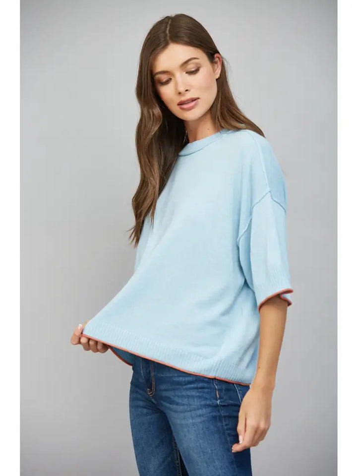 SHORT SLEEVE CASHMERE BLEND SWEATER