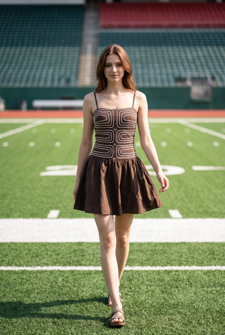 CUTOUT TRIM DETAIL SMOCKED BACK MINI DRESS