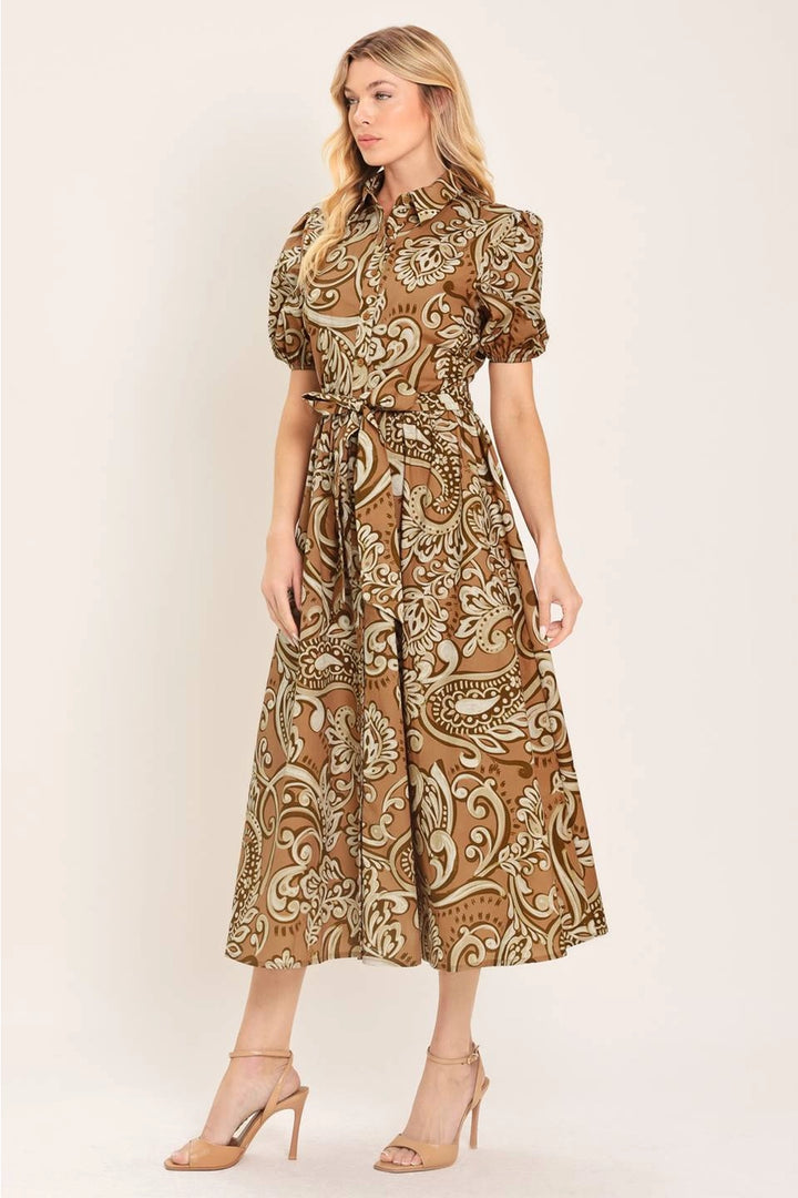 PRINTED WOVEN MIDI DRESS