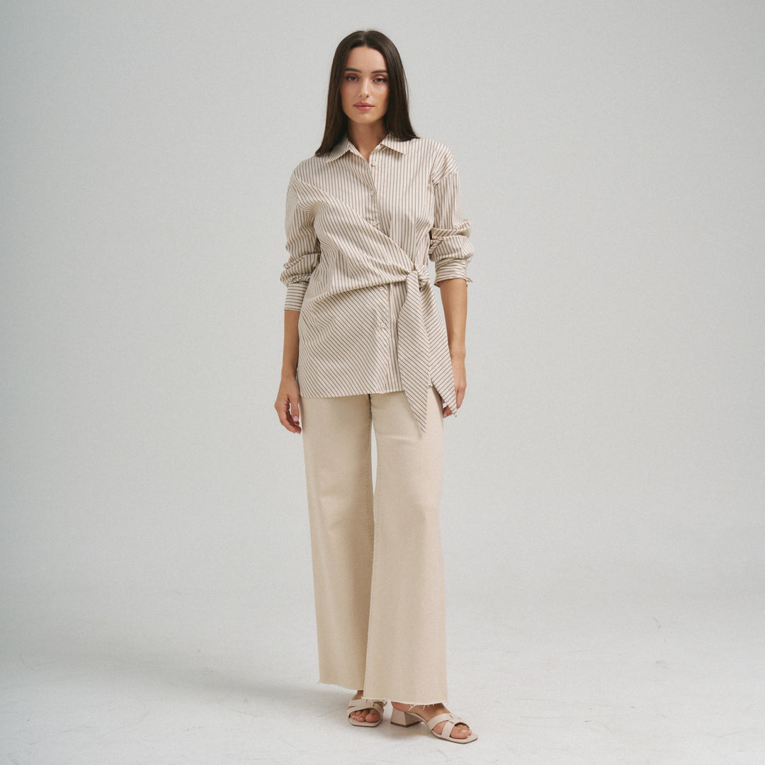 SIDE TIE DETAILED STRIPE SHIRT TOP