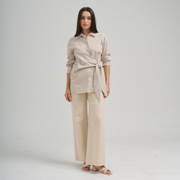SIDE TIE DETAILED STRIPE SHIRT TOP