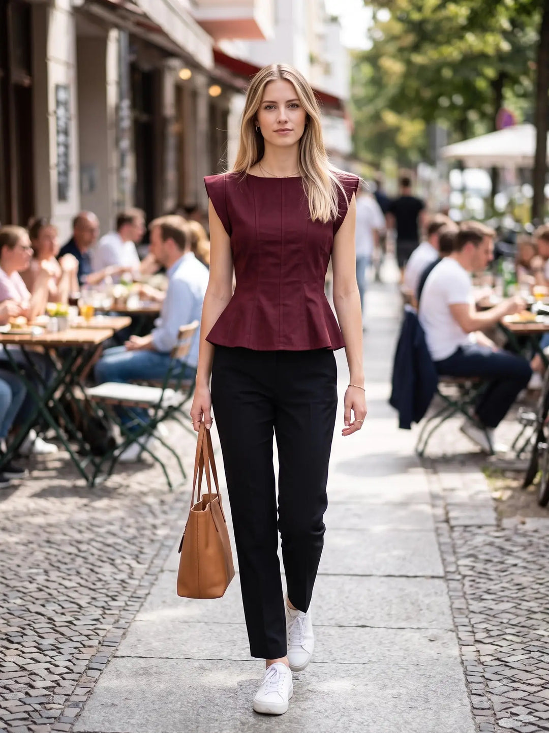 STRETCH CAP SLEEVE PEPLUM TOP