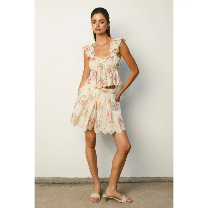EVERBLOOM SCALLOPED HEM TOP &amp; FLARED SHORTS SET