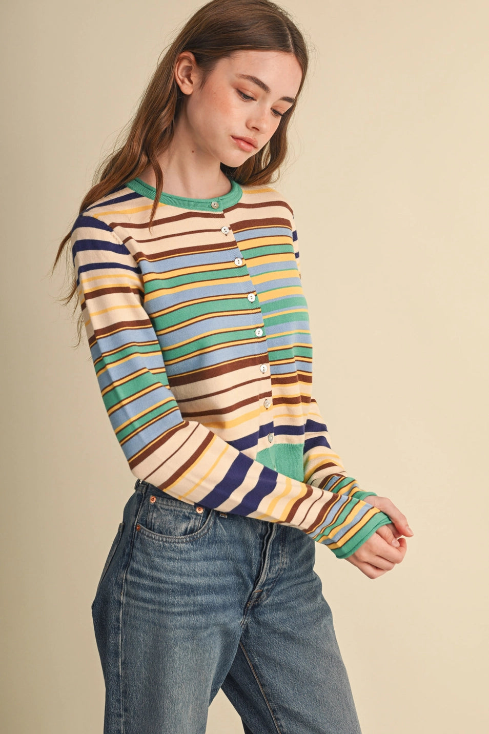 MULTI-COLOR STRIPED SWEATER CARDIGAN