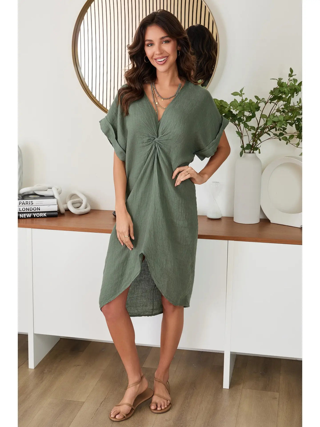 FRONT TWIST DRESS WITH FRONT SLIT