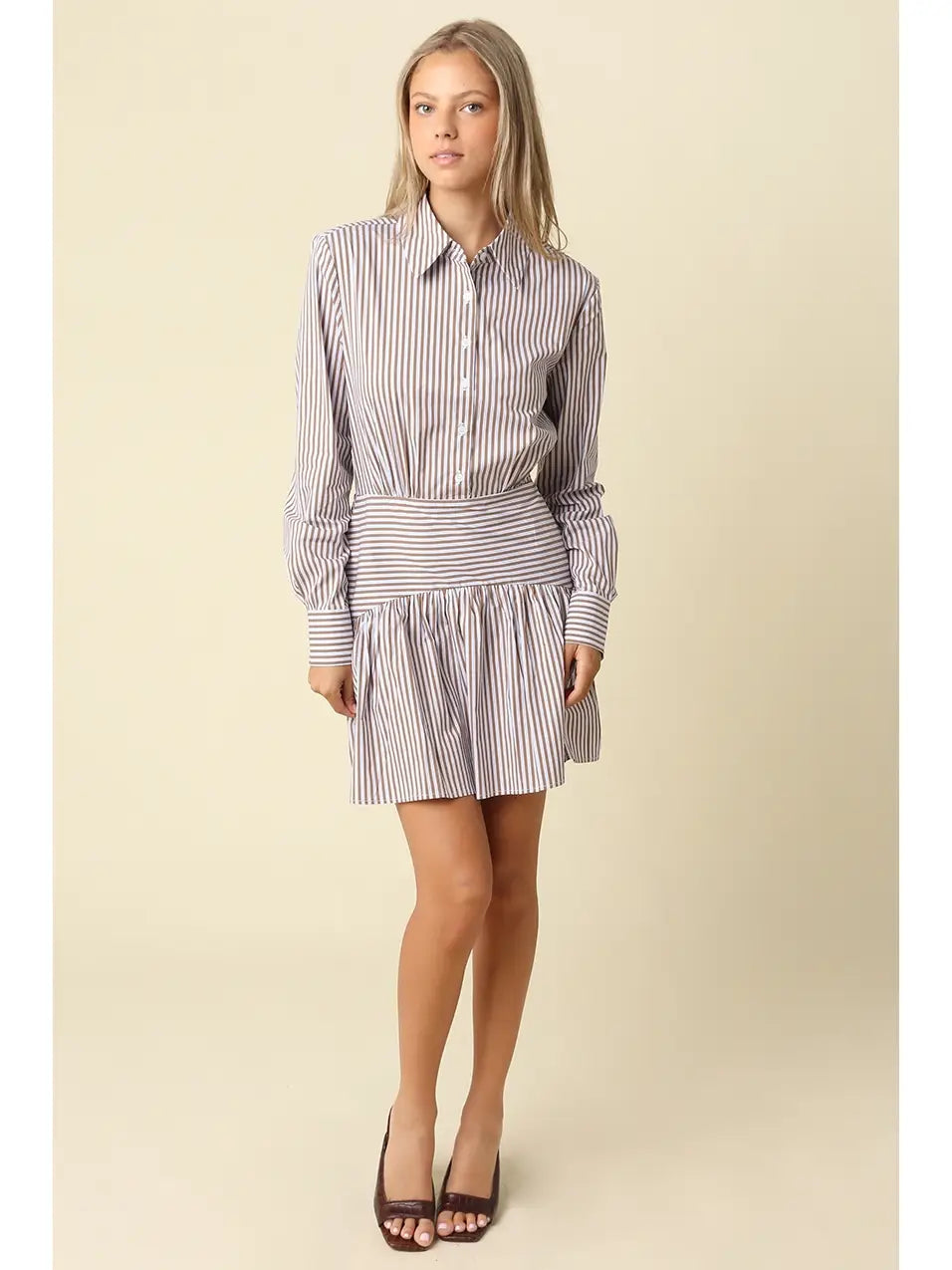 AYRA STRIPED DROP WAIST SHIRT DRESS