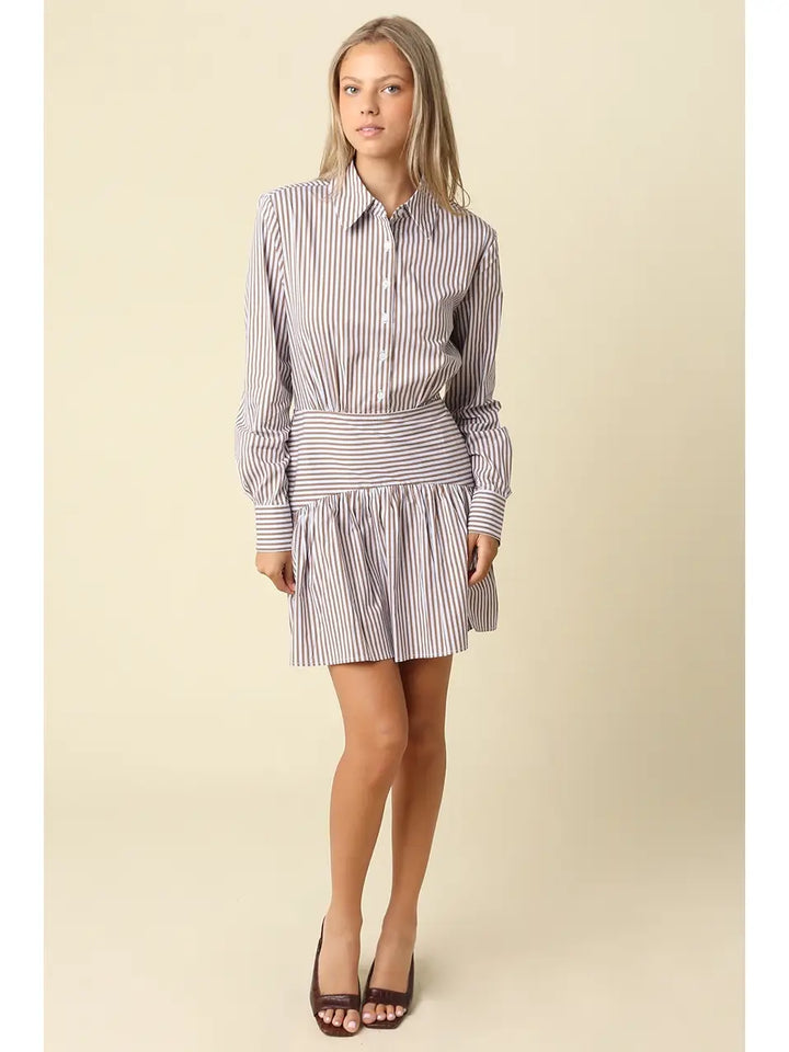 AYRA STRIPED DROP WAIST SHIRT DRESS