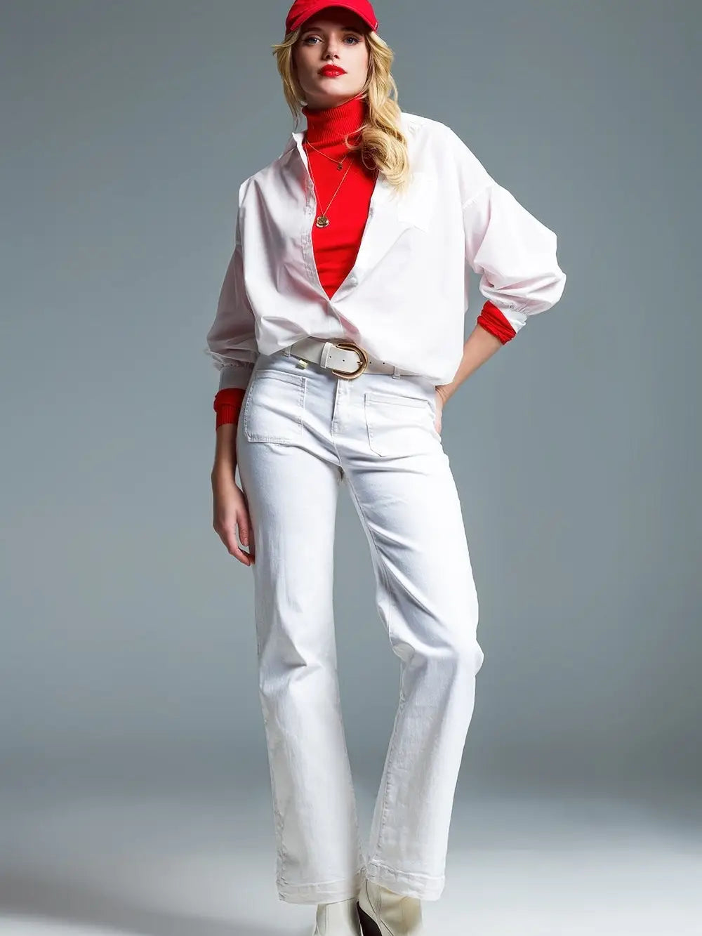 HIGH WAISTED FRONT POCKETS FLARE JEANS