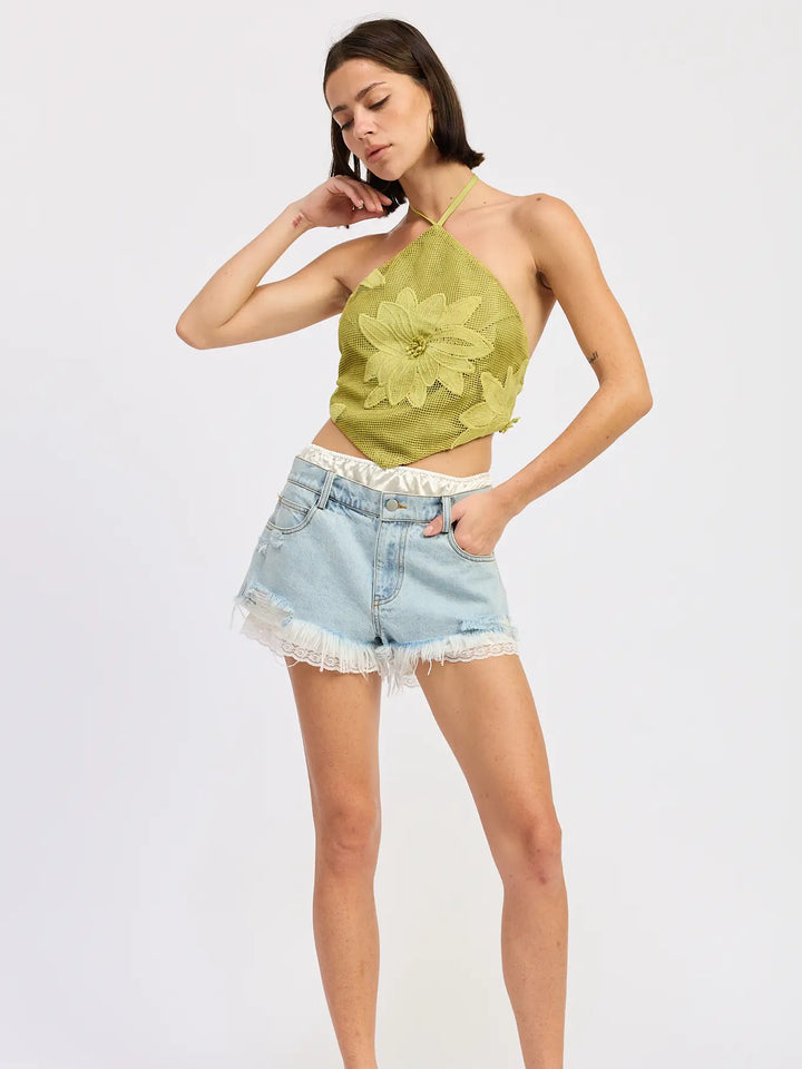MIX MEDIA DENIM SHORTS