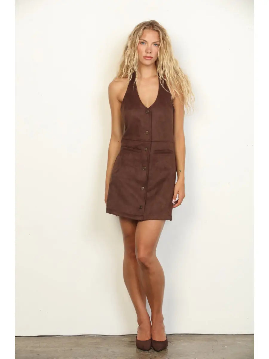 HALTER NECK BUTTON UP MINI DRESS