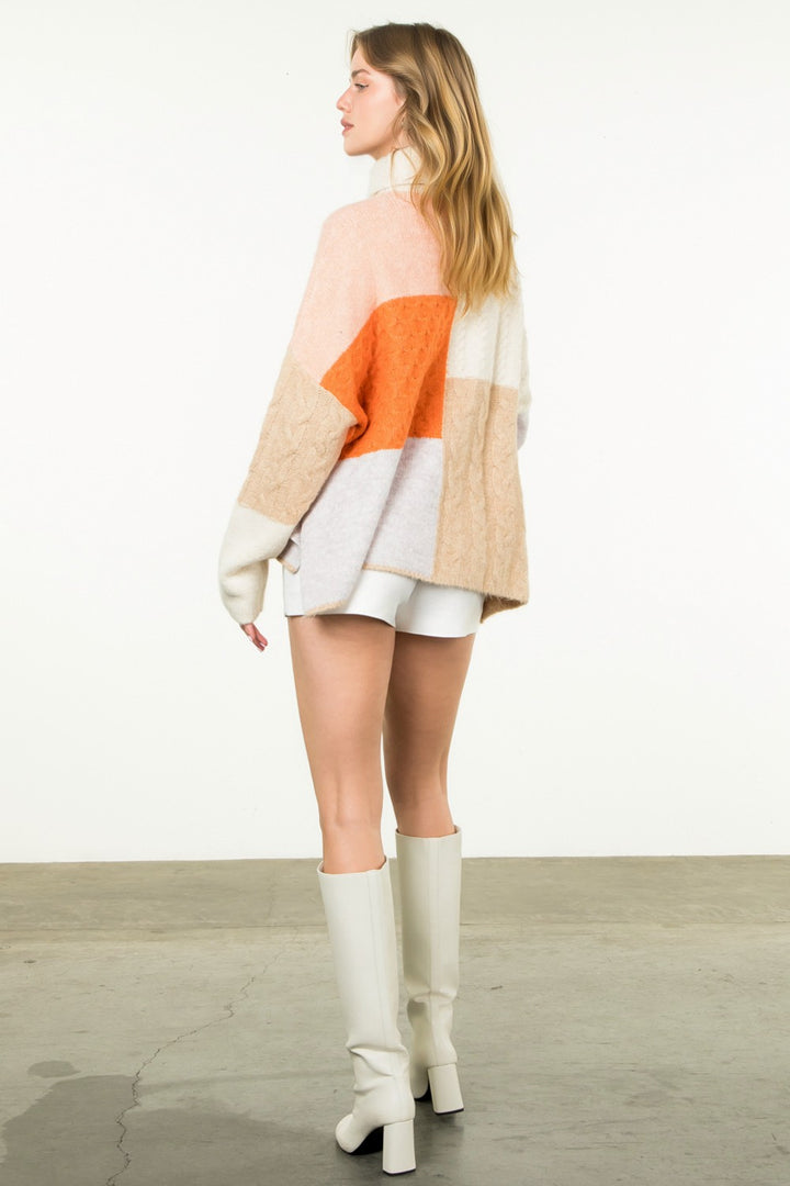 TURTLENECK COLORBLOCK KNIT SWEATER