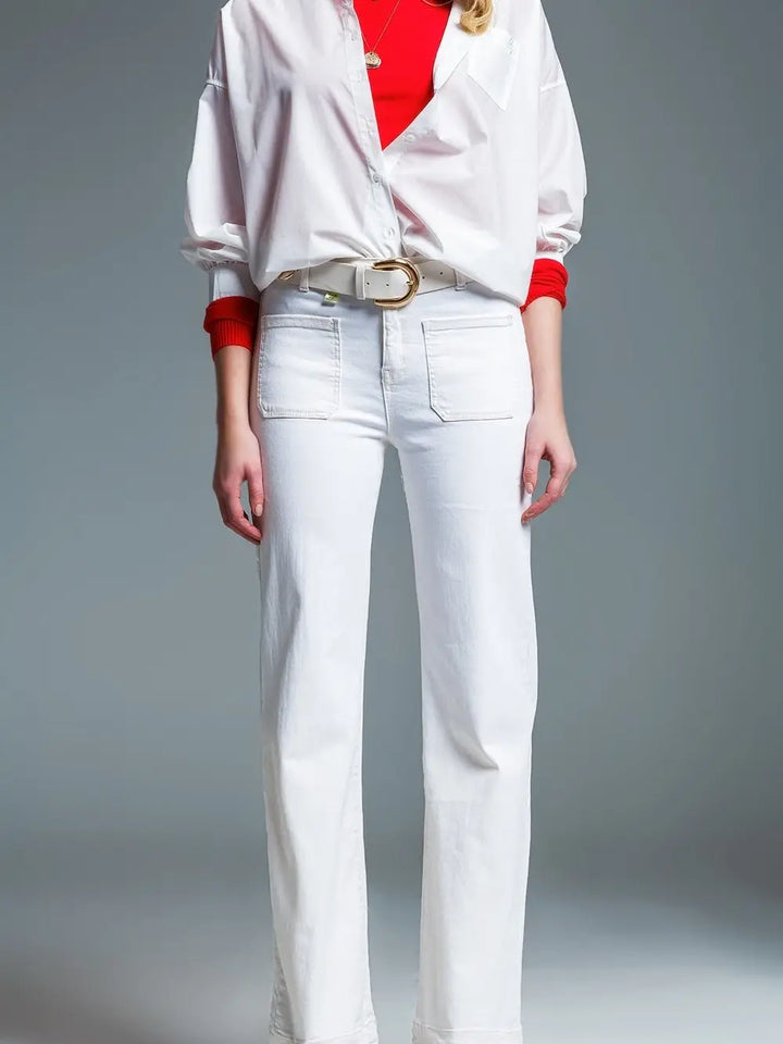 HIGH WAISTED FRONT POCKETS FLARE JEANS