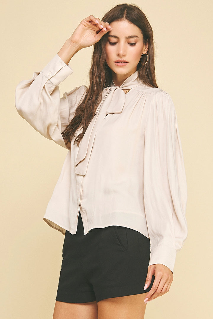 BUTTON DOWN SHIRT WITH TIE NECK