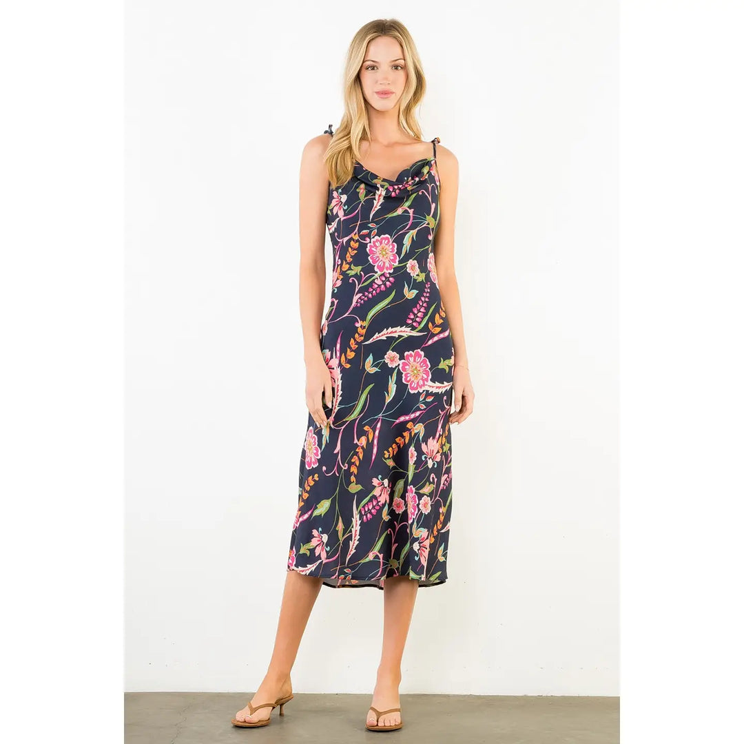TIE STRAP FLORAL PATTERN DRESS