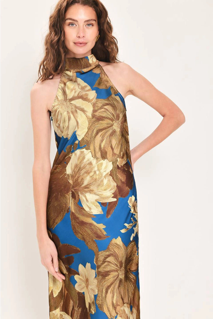 HALTER NECK FLORAL MAXI DRESS
