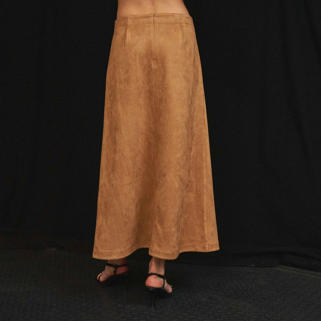 MOCK NECK STRETCH SUEDE TOP &amp; SKIRT SET