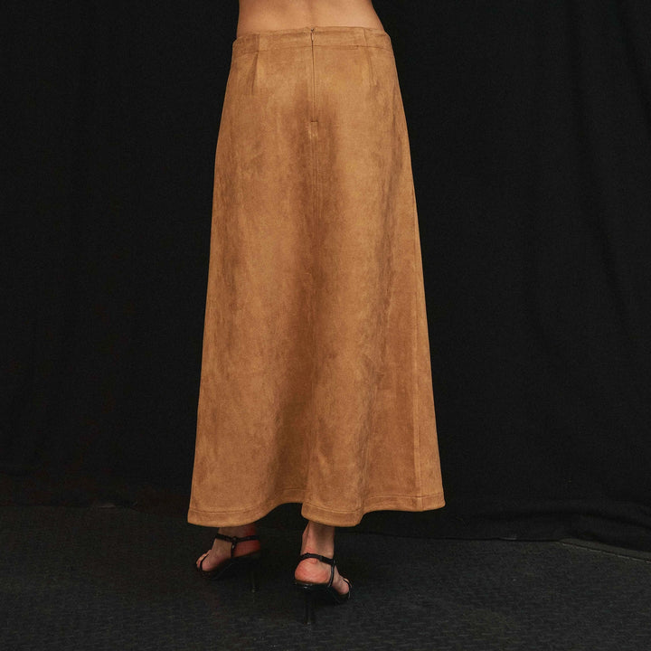 MOCK NECK STRETCH SUEDE TOP &amp; SKIRT SET