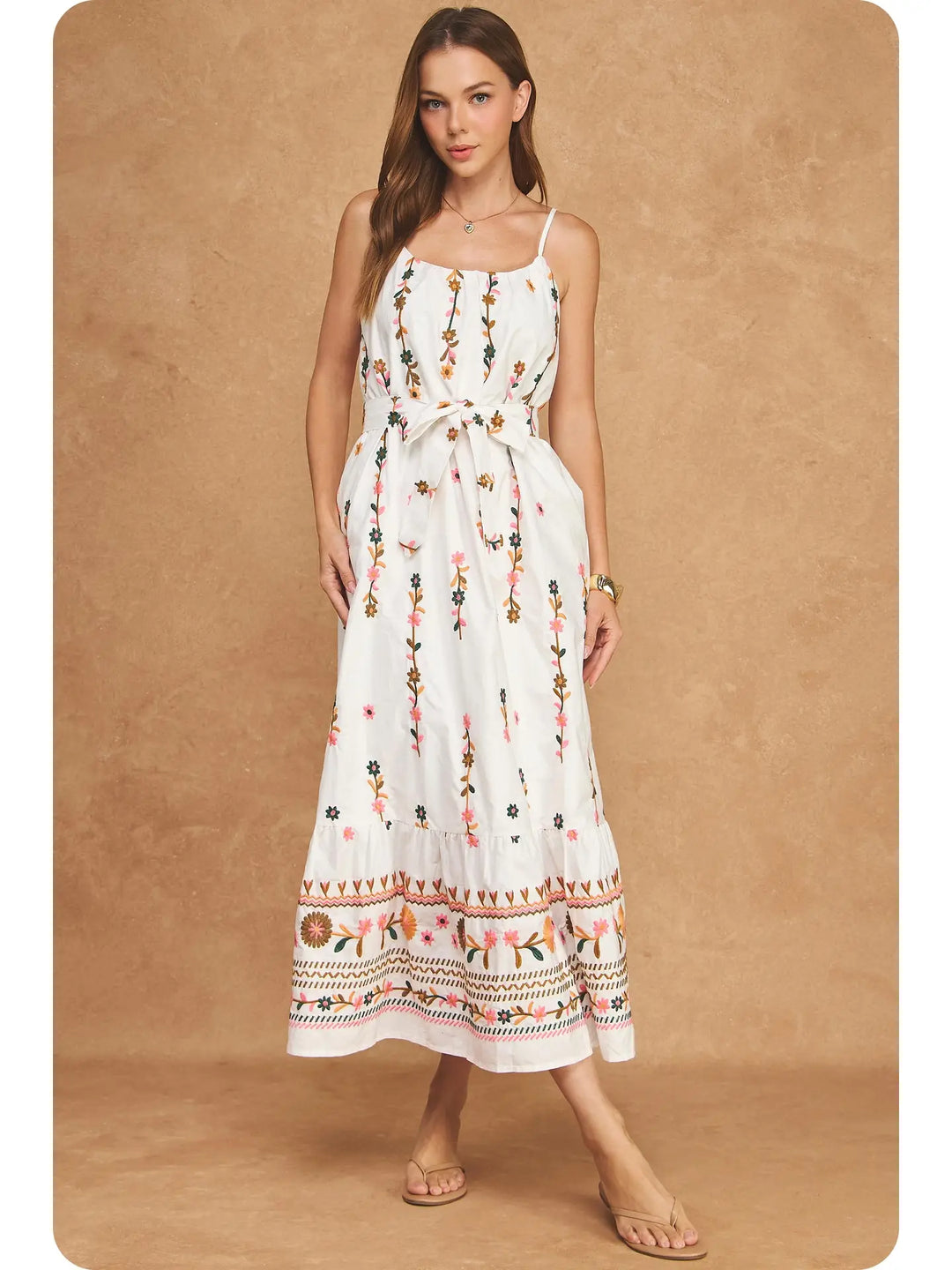FLORAL EMBROIDERED DETAIL MIDI DRESS