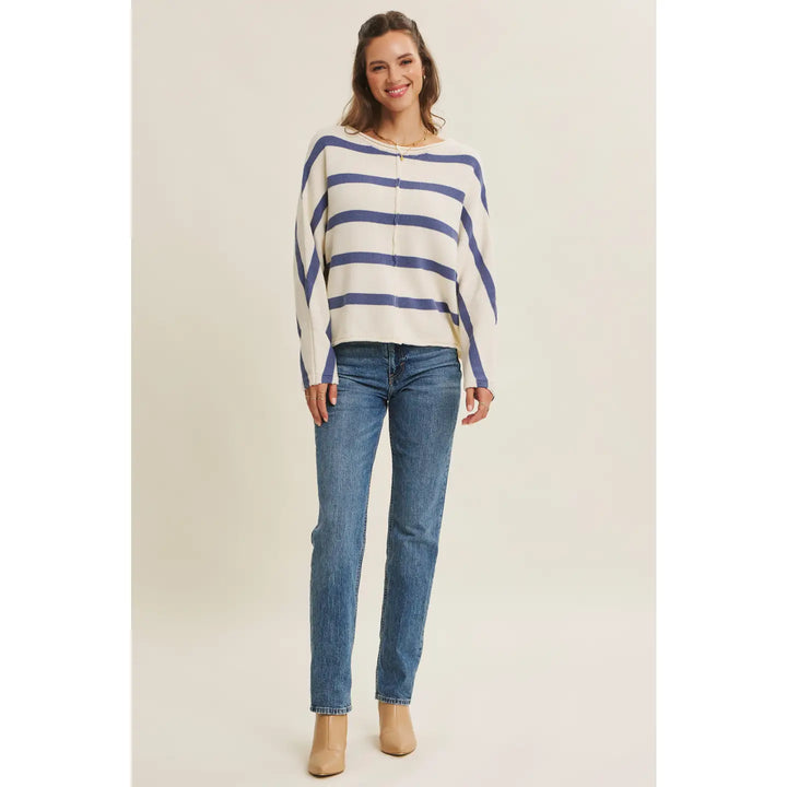 STRIPE DOLMAN SLEEVES SWEATER TOP