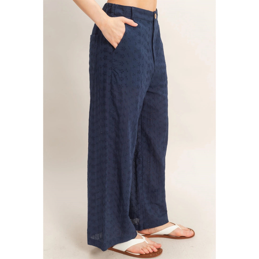 FLORAL EYELET PANTS