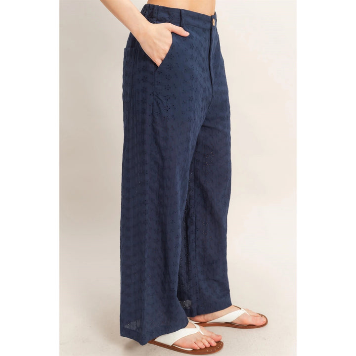 FLORAL EYELET PANTS