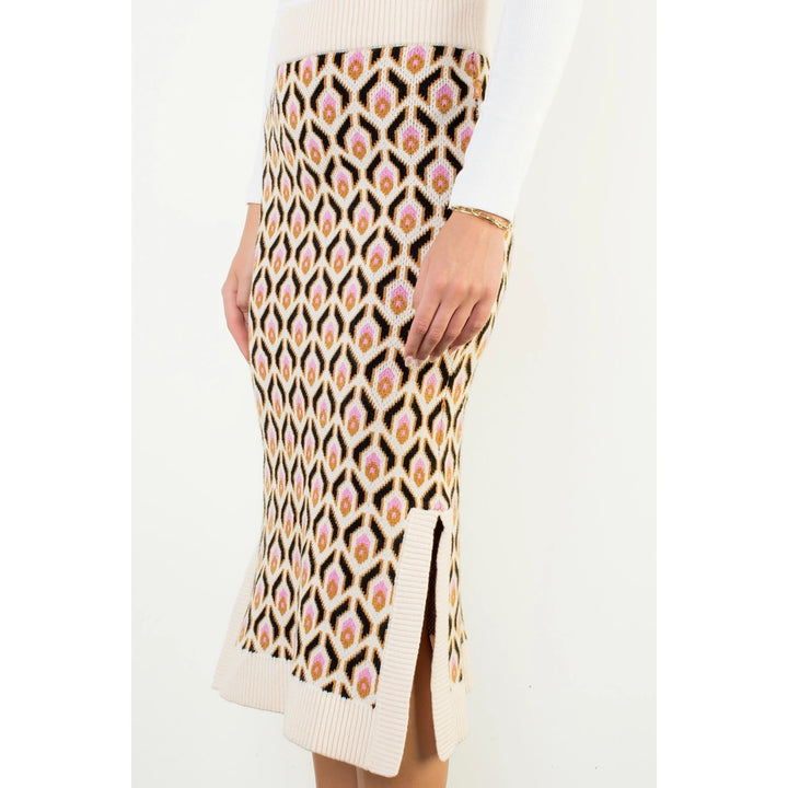 GEOMETRIC JACQUARD KNIT MIDI SKIRT
