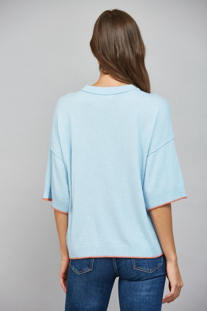 SHORT SLEEVE CASHMERE BLEND SWEATER