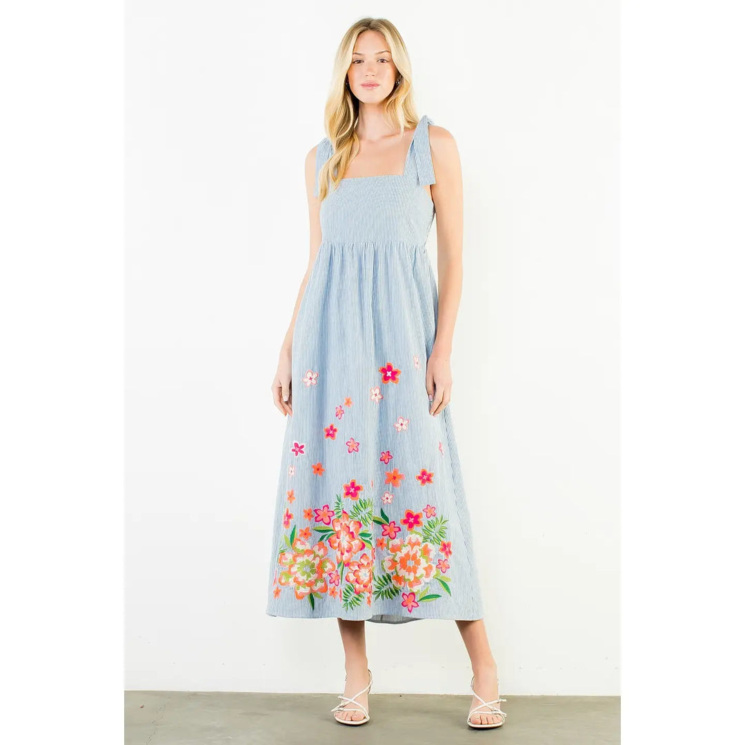 EMBROIDERED SELF TIE DRESS
