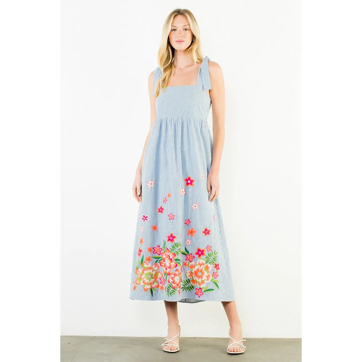 EMBROIDERED SELF TIE DRESS