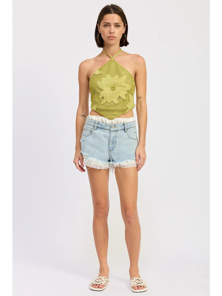 MIX MEDIA DENIM SHORTS