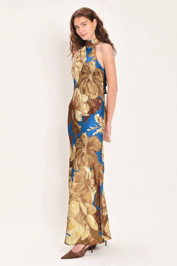 HALTER NECK FLORAL MAXI DRESS