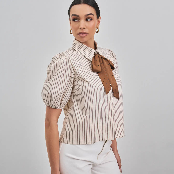 SATIN BOW DETAILED BUTTON DOWN SHIRT TOP