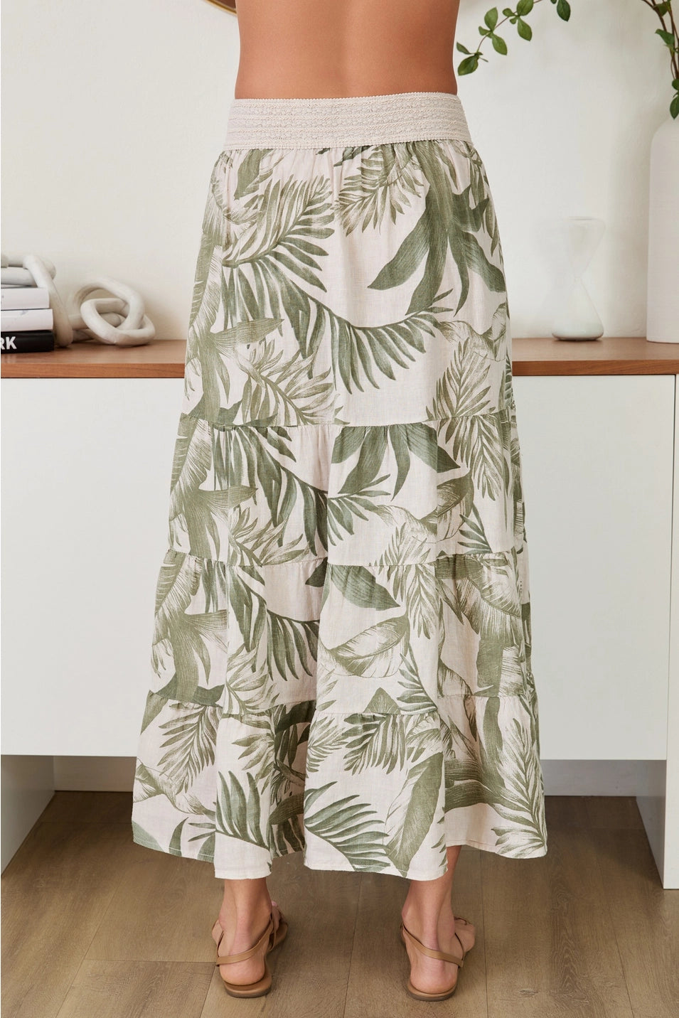 HAWAIIAN PRINT TIERED LINEN MAXI SKIRT