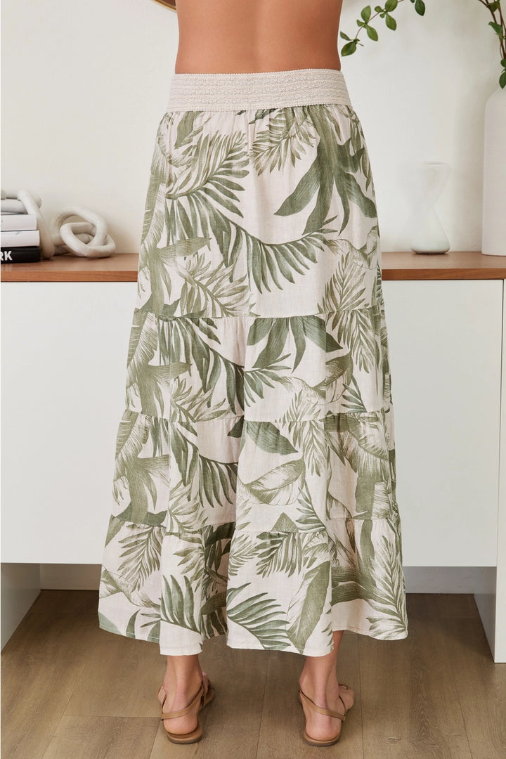 HAWAIIAN PRINT TIERED LINEN MAXI SKIRT