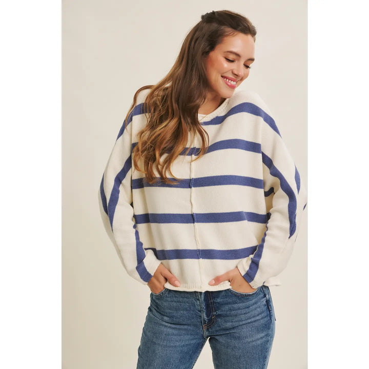 STRIPE DOLMAN SLEEVES SWEATER TOP