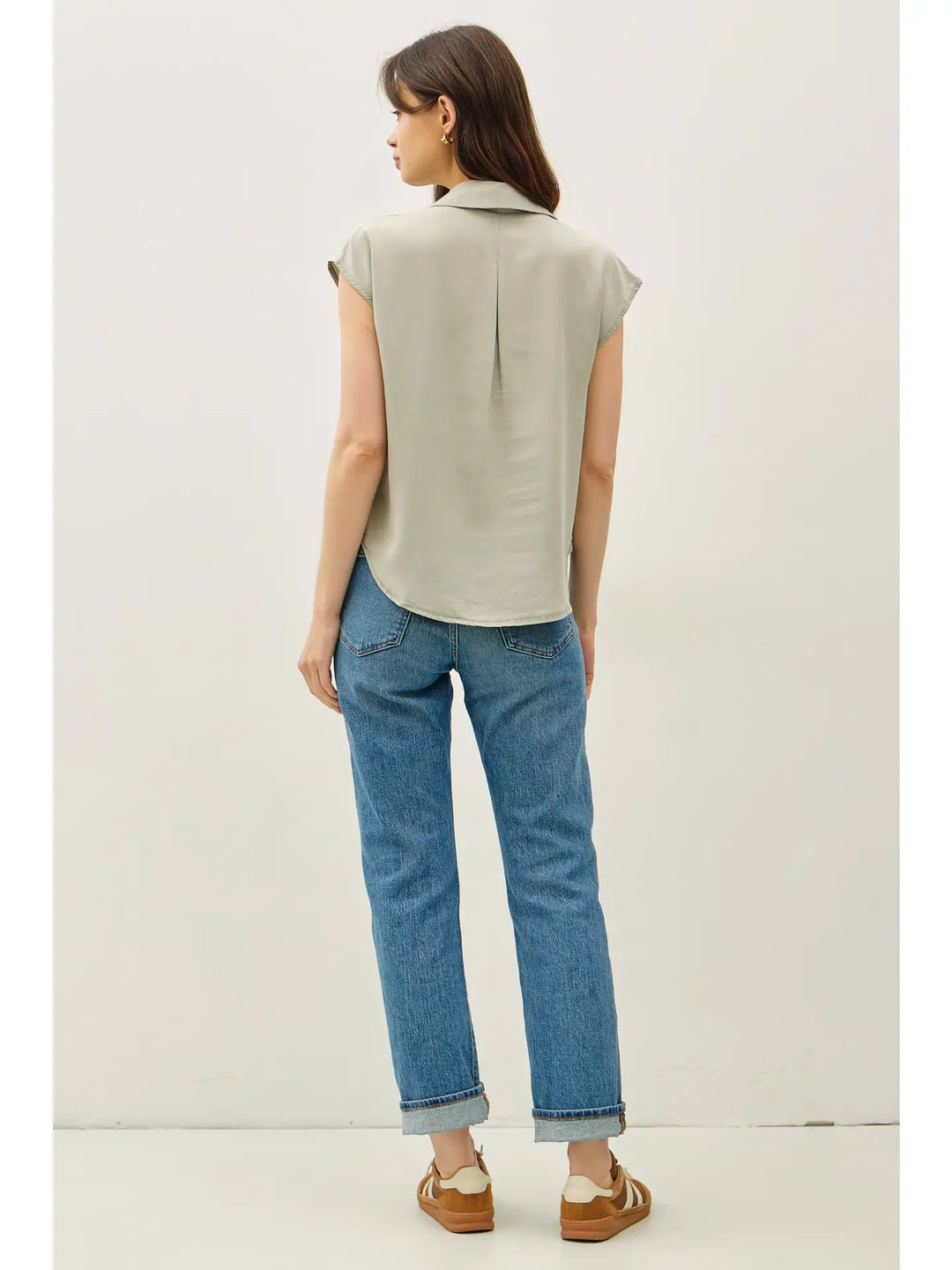 CAP SLEEVE BUTTON UP TENCEL SHIRT