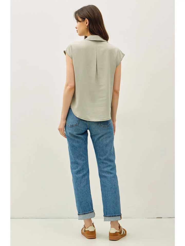 CAP SLEEVE BUTTON UP TENCEL SHIRT
