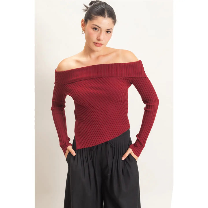 RIBBED OFF-SHOULDER SWEATER