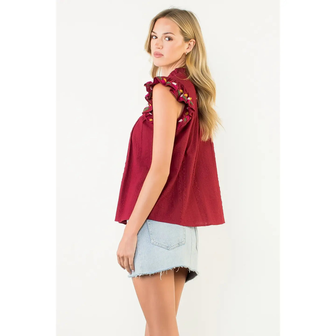 BUTTON UP FLUTTER SLEEVE TOP